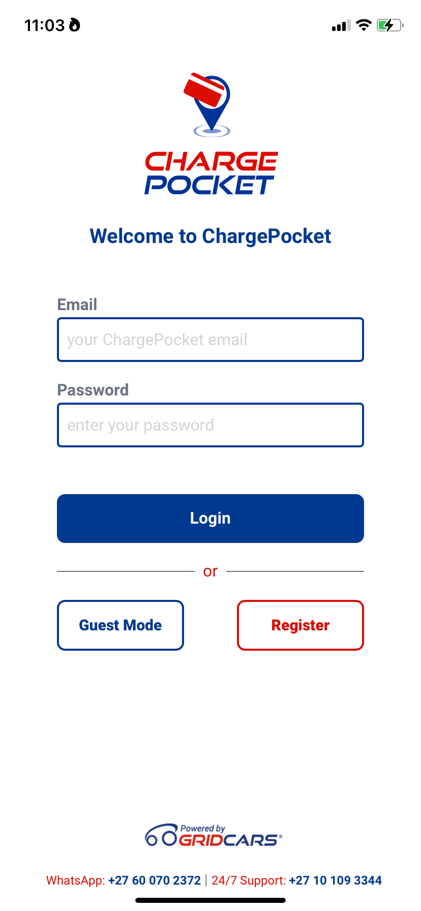 ChargePocket Login view